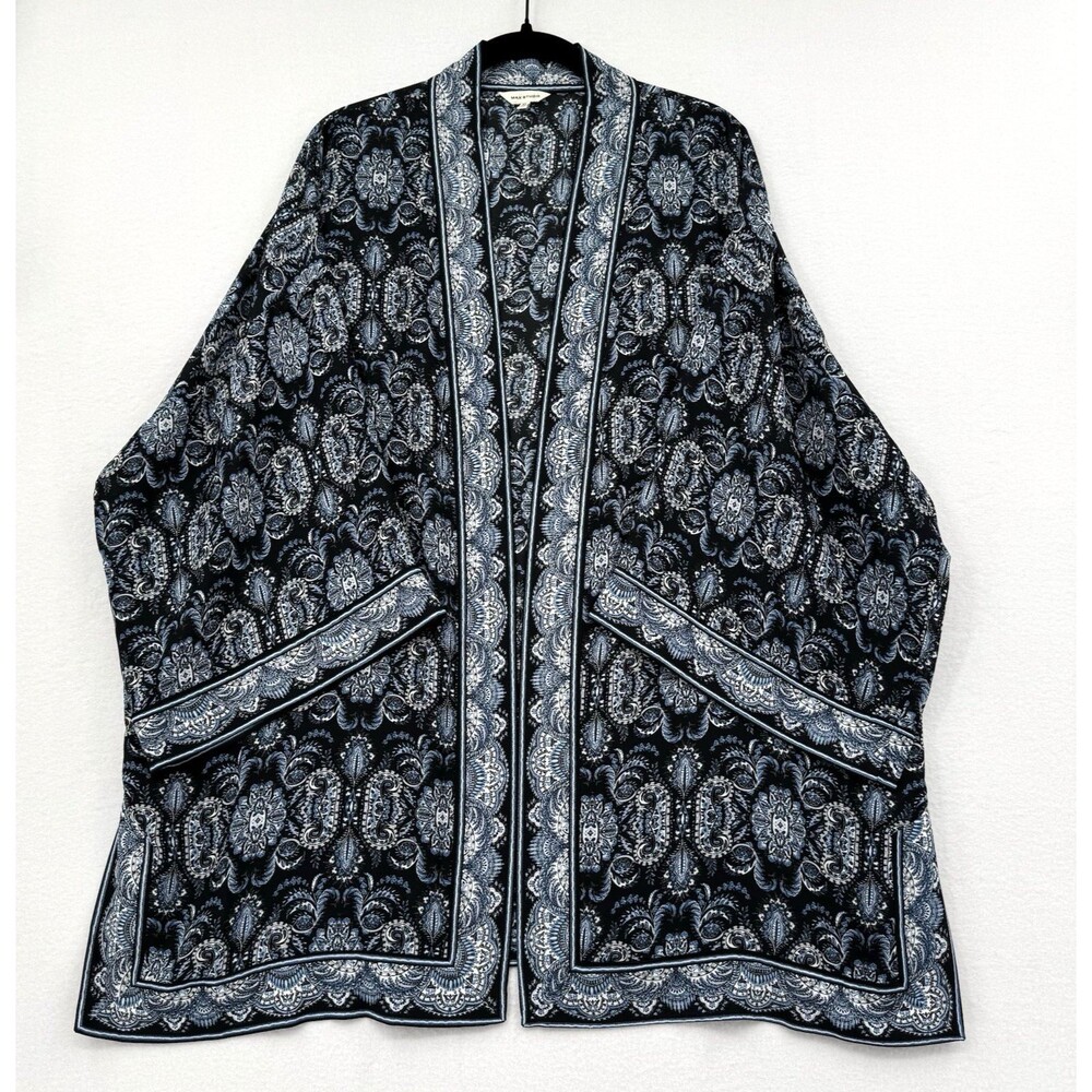 Max Studio Boho Kimono XL Navy Medallion Print Open Front Layer Artsy Festival